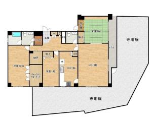 ライオンズマンション帝塚山、1階部分、広い専用庭あり 間取り