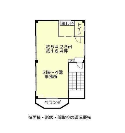 恵我ノ荘駅9分、2階事務所、タイル張り角ビル、各階ワンフロア 間取り