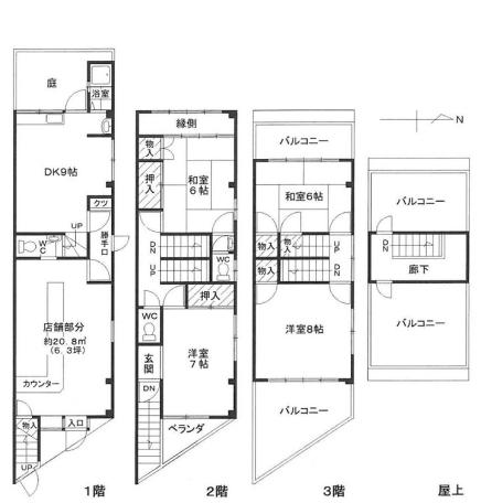 田辺駅２分、１階店舗（前喫茶）、２階３階住居、鉄骨造３階建